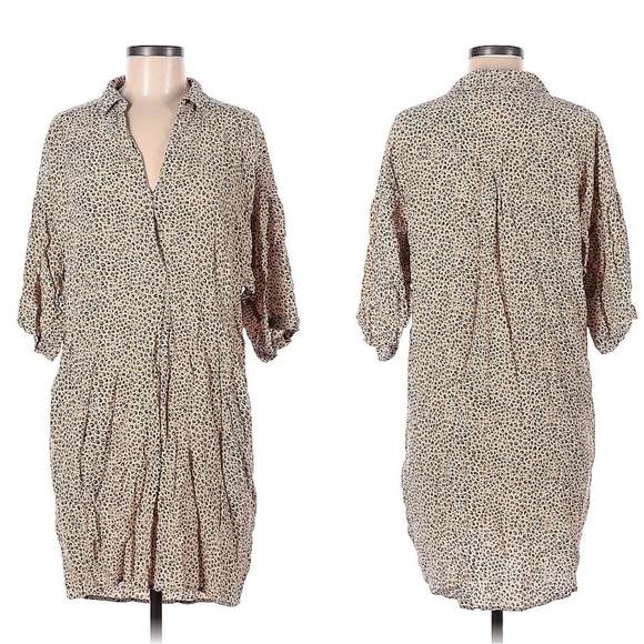 Whistles Dresses & Skirts - Whistles Womens Dress Size Medium Tan Leopard Print V Neck Short Sleeve Mini
